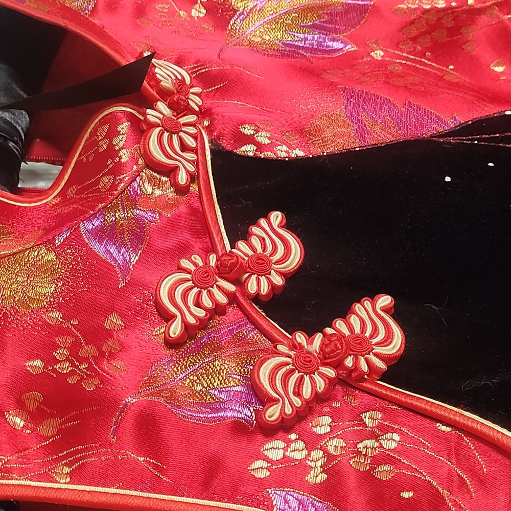 Kim fashion vintage XXL oriental cheongsam embroidered slit dress with neckline - Picture 4 of 9